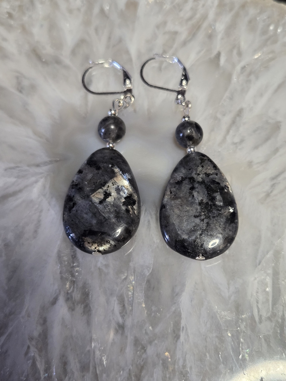 Teardrop Larvikite Dangle Earrings